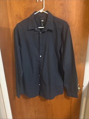 H&M Black and White Polka Dot Slim Fit Shirt